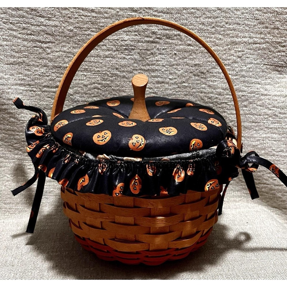 Longaberger 1996 Halloween Pumpkin Basket Lid Liner Protector Handwoven 9 inch